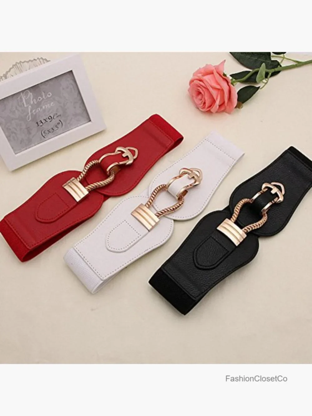 Wide Elastic Cinch Stretch Waist Belt with Metal Buckle for Dresses